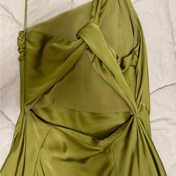 Zara Olive One Shoulder Satin Maxi Dress Size XS - Picture 4 of 5